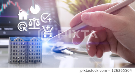 Digital Real Estate Market Analysis,Market Data Visualization with Financial Icons Digital Real Estate Market Analysis,Market Data Visualization with Financial Icons 126265504