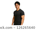 A handsome, slim-muscular Japanese man in his 20s smiling with his arms folded - a realistic-style illustration of him in fitness wear 126265640