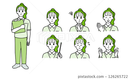 穿著制服的女性護理人員插圖集 A(全身、胸部/富有表現力的表情和姿勢) 穿著制服的女性護理人員插圖集 A(全身、胸部/富有表現力的表情和姿勢) 126265722