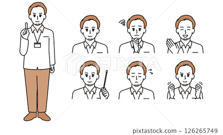 插圖集 A 是一名身著休閒服的 IT 工程師（全身、半身像、富有表現力的面部表情和 126265749