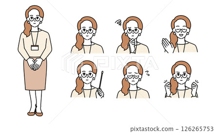 Casually dressed female IT engineer illustration set A (full body, bust up, expressive facial expressions & portraits) Casually dressed female IT engineer illustration set A (full body, bust up, expressive facial expressions & portraits) 126265753