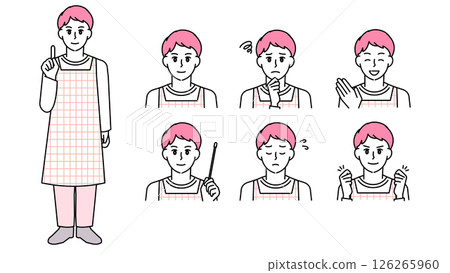 Illustration material set A of a male nursery teacher in uniform (full body, bust up / expressive facial expressions & poses) Illustration material set A of a male nursery teacher in uniform (full body, bust up / expressive facial expressions & poses) 126265960