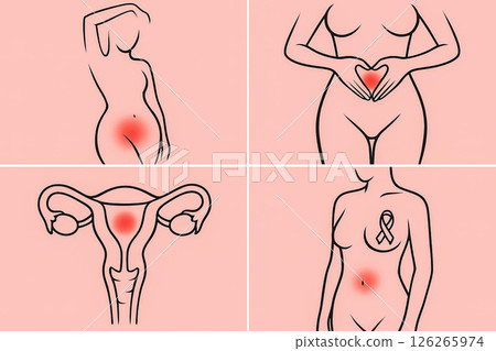 Poster set about visualization of the cycle clarifies hormonal phases and informs about the importance of health tracking and timely screening, infographics for the clinic or for educational projects 126265974