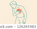 Chest pain concept displays heart discomfort using red highlighting on silhouette, design cardiovascular disease education, awareness graphics and engagement in medical wellness platforms 126265983