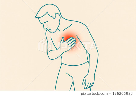 Chest pain concept displays heart discomfort using red highlighting on silhouette, design cardiovascular disease education, awareness graphics and engagement in medical wellness platforms 126265983