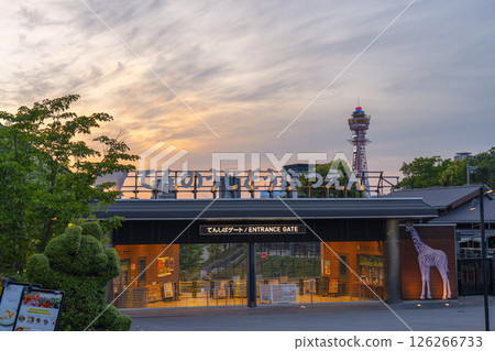 Tennoji Zoo's Tenshiba Gate in the sunset 126266733