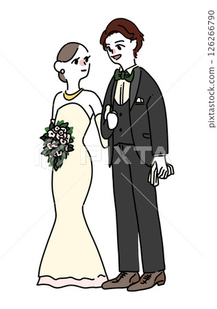 婚禮插圖：新娘和新郎在婚禮上牽手 126266790