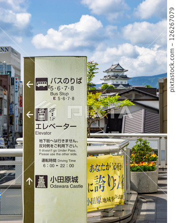 小田原站東口步行街的告示牌和小田原城 126267079