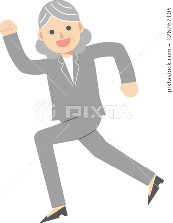 A woman in a suit that runs with a smile 126267105