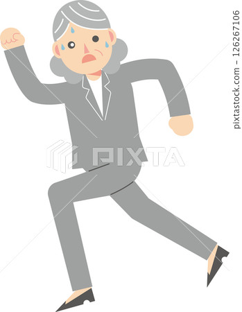 A woman in a suit running in a hurry 126267106