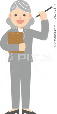 一位身穿西裝、手持剪貼簿的女士 一位身穿西裝、手持剪貼簿的女士 126267127