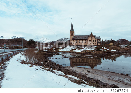 Vagan Church in Lofoten on winter coast 126267274