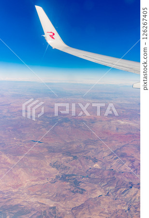 Aerial view on arabian desert and Red sea mountains from airplane Aerial view on arabian desert and Red sea mountains from airplane 126267405