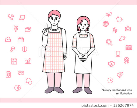 消防員男女插圖素材套裝A（全身、半身、富有表現力的表情和姿勢） 126267974