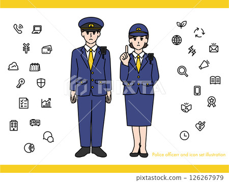 Firefighter male and female illustration material set A (full body, bust up, expressive expressions and poses) 126267979
