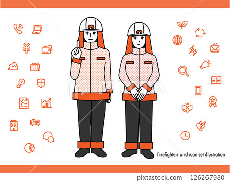 Firefighter male and female illustration material set A (full body, bust up, expressive expressions and poses) Firefighter male and female illustration material set A (full body, bust up, expressive expressions and poses) 126267980