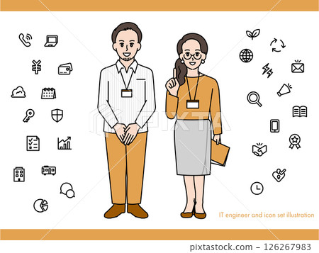男性和女性 IT 工程師插圖素材集 B(全身、半身、富有表現力的表情和姿勢) 男性和女性 IT 工程師插圖素材集 B(全身、半身、富有表現力的表情和姿勢) 126267983