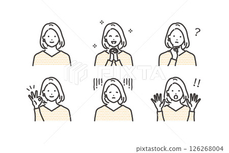 一組各種各樣的女性面部表情 126268004