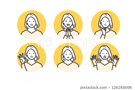一組各種各樣的女性面部表情 一組各種各樣的女性面部表情 126268006