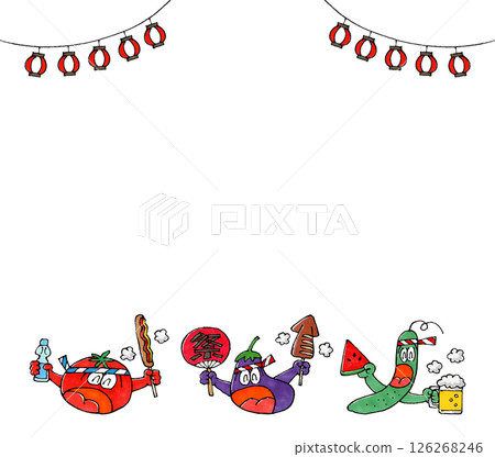 夏季節慶與夏季蔬菜人物（茄子、番茄、黃瓜）複製空間 126268246