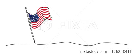 Single line American flag, one line USA symbol, blue, red and white national emblem Single line American flag, one line USA symbol, blue, red and white national emblem 126268411