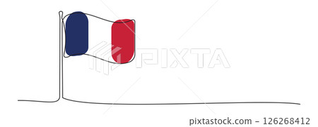 Single line French flag, one line France symbol, blue, red and white national emblem Single line French flag, one line France symbol, blue, red and white national emblem 126268412