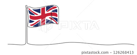 Single line English flag, one line Great Britain symbol, red, blue and white national emblem 126268413