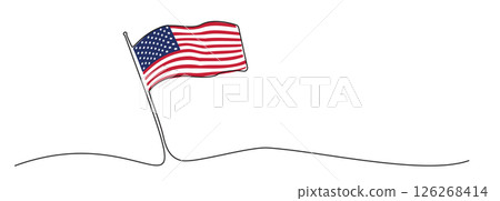 Single line American flag, one line USA symbol, blue, red and white national emblem Single line American flag, one line USA symbol, blue, red and white national emblem 126268414