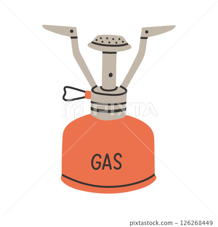 Camping gas burner. Simple flat style red camp burner. Portable camping stove vector icon. Symbol, logo illustration. Vector graphics Camping gas burner. Simple flat style red camp burner. Portable camping stove vector icon. Symbol, logo illustration. Vector graphics 126268449