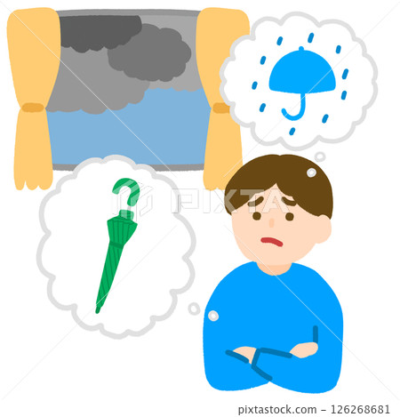 一名男子正在考慮是否要帶傘 126268681