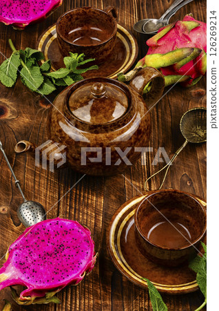 Pitahaya tea drink, tea ceremony. 126269214