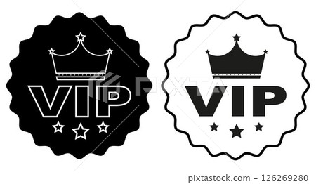 VIP symbol VIP label collection with laurel wreath, crown and stars. Luxury VIP emblem icons. Set of VIP user and premium member pass 126269280