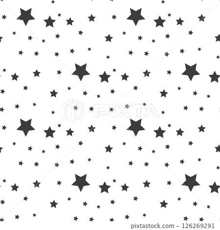 Star seamless pattern. Repeating black stars isolated on white background. repeated simple prints for design. Abstract monocrome lattice. Repeat sample. Geometric random texture. Vector illustration 126269291