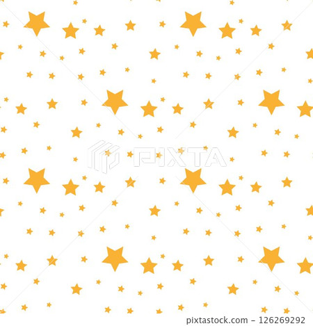 Seamless pattern with cute yellow hand drawn sky with stars on white background. Funny festive wrapping paper. Vector illustration. 126269292