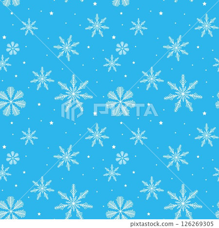 Christmas Seamless Background with White Snowflakes and Stars on Blue Sky. Eps10, Contains Transparencies. Vector 126269305