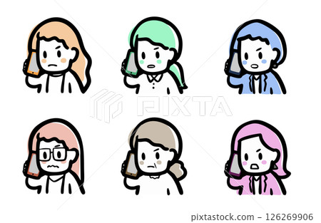 Variations of a woman on a phone call with an angry expression 126269906