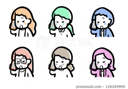 Variations of a woman on a phone call with a troubled expression Variations of a woman on a phone call with a troubled expression 126269909