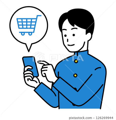 男學生用智慧型手機進行網路購物 126269944