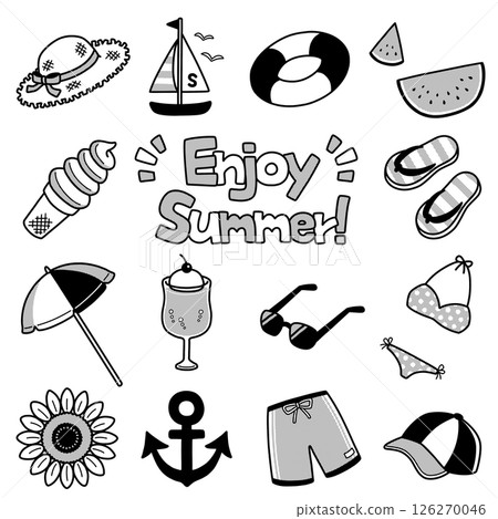 Pop and cute summer item set: monochrome Pop and cute summer item set: monochrome 126270046