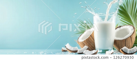 Refreshing Coconut Milk and Oil Composition with Tropical Leaves 126270930