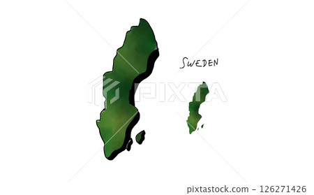 以綠色水彩繪製的瑞典手繪地圖的向量插圖 126271426