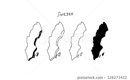 瑞典單色 3D 地圖的手繪向量插圖 126271432