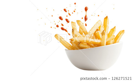 Mouthwatering Crispy Golden French Fries in a Bowl on a White Background 126271521