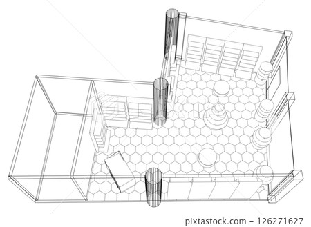 shopping mall, contour visualization, 3D illustration, sketch, outline shopping mall, contour visualization, 3D illustration, sketch, outline 126271627