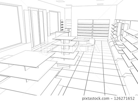 shopping mall, contour visualization, 3D illustration, sketch, outline 126271652