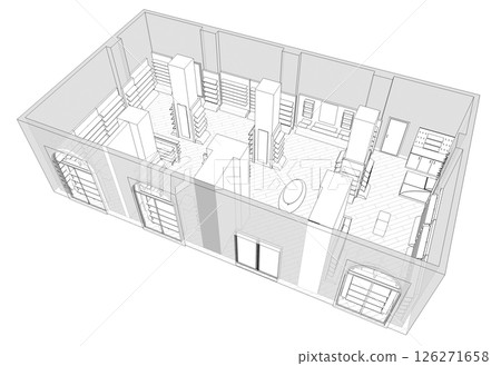 shopping mall, contour visualization, 3D illustration, sketch, outline shopping mall, contour visualization, 3D illustration, sketch, outline 126271658