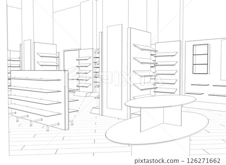 shopping mall, contour visualization, 3D illustration, sketch, outline 126271662