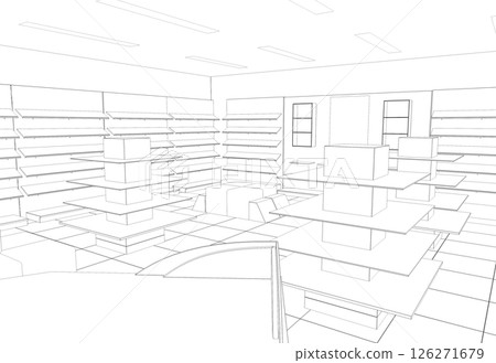 shopping mall, contour visualization, 3D illustration, sketch, outline shopping mall, contour visualization, 3D illustration, sketch, outline 126271679
