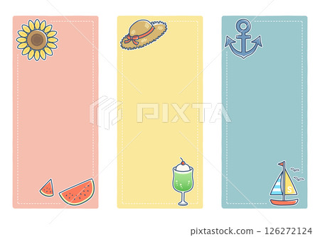 Pop and cute summer item frame set: with main line, rectangular, vertical writing, 3 types Pop and cute summer item frame set: with main line, rectangular, vertical writing, 3 types 126272124
