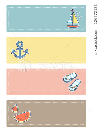 Pop and cute summer item frame set: with main line, rectangular, horizontal writing, 4 types 126272128